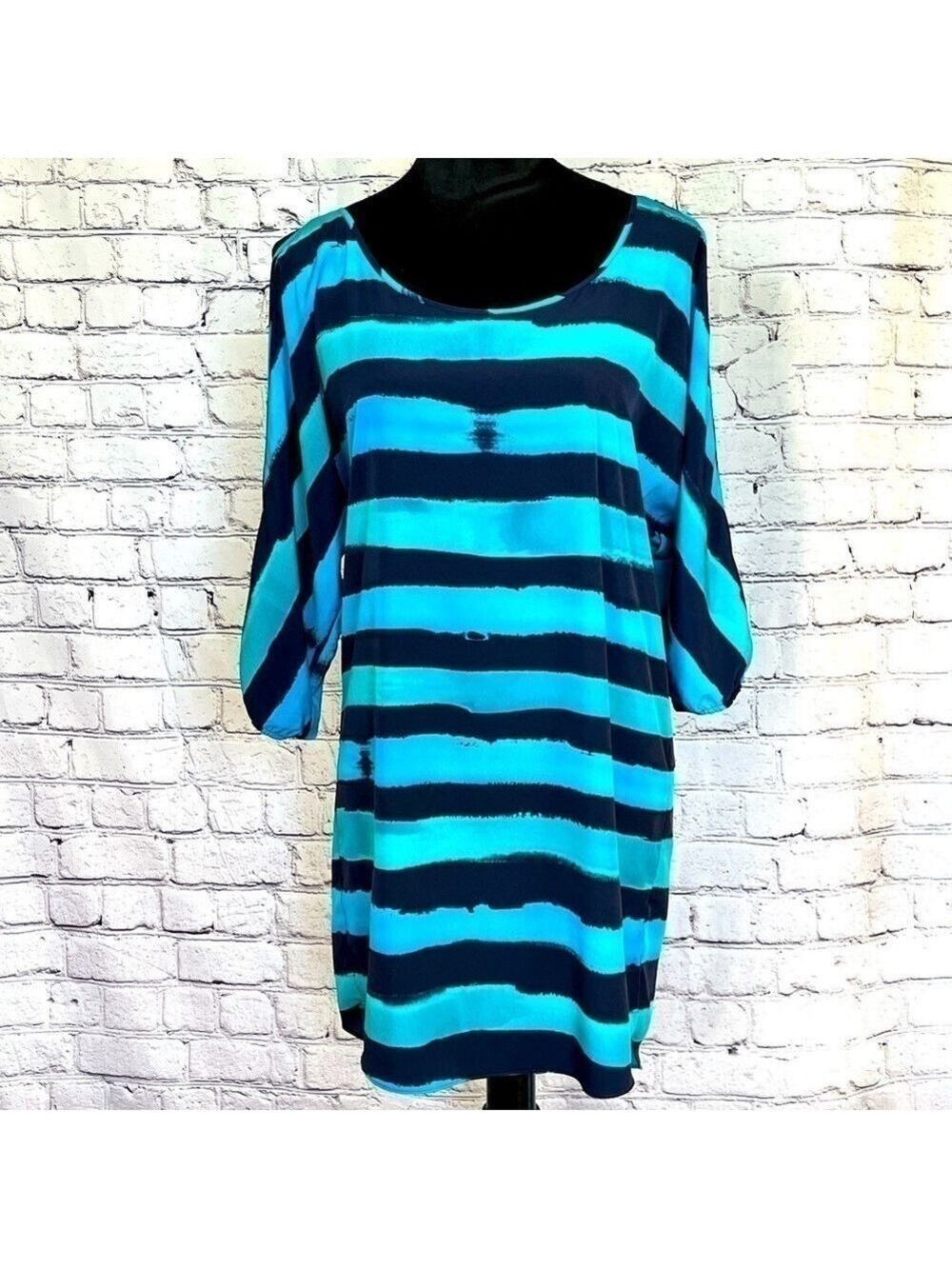 Express Striped Mini Shift Dress Blue Cold Shoulder Sleeve Size XS EUC